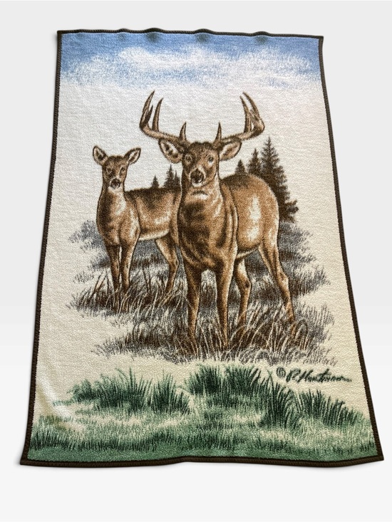 Biederlack Other - Vintage Biederlack Deer Buck Reversible Fleece Throw Blanket 50” x 74”